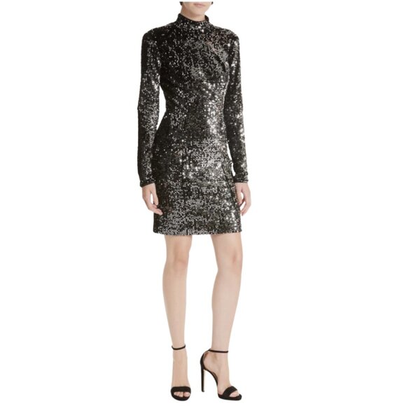 Milly Dresses & Skirts - Millie Black Long Sleeved Sequin Turtleneck Mini Dress Womens Size 6